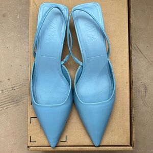 ZARA brand Leather kitten heel blue shoes